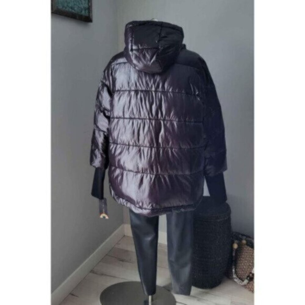 Nikki Jones Oversized Shiny Puffer Black Winter Jacket NWT Sz M - Picture 6 of 10